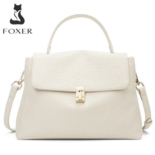Damen-Tasche aus Splitleder mit Lychee-Muster und eleganter Klappverschluss für Alltag und Büro