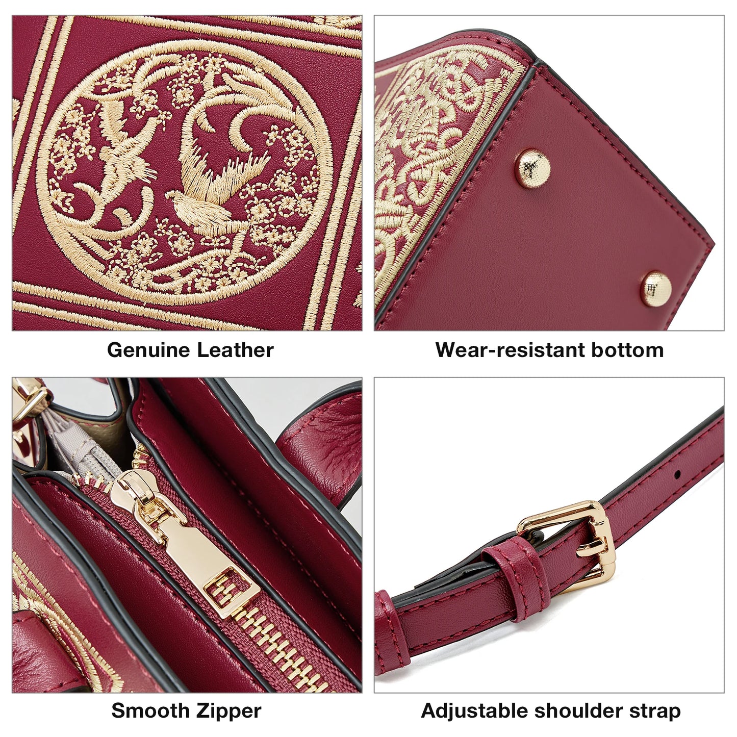 Damen Handtasche Aus Split-Leder Mit Crossbody-Tasche Im Chinesischen Stil