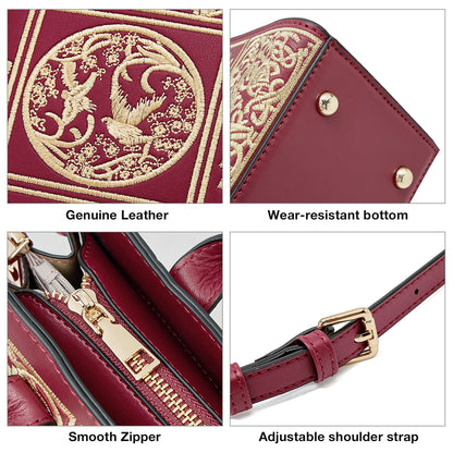 Damen Handtasche Aus Split-Leder Mit Crossbody-Tasche Im Chinesischen Stil