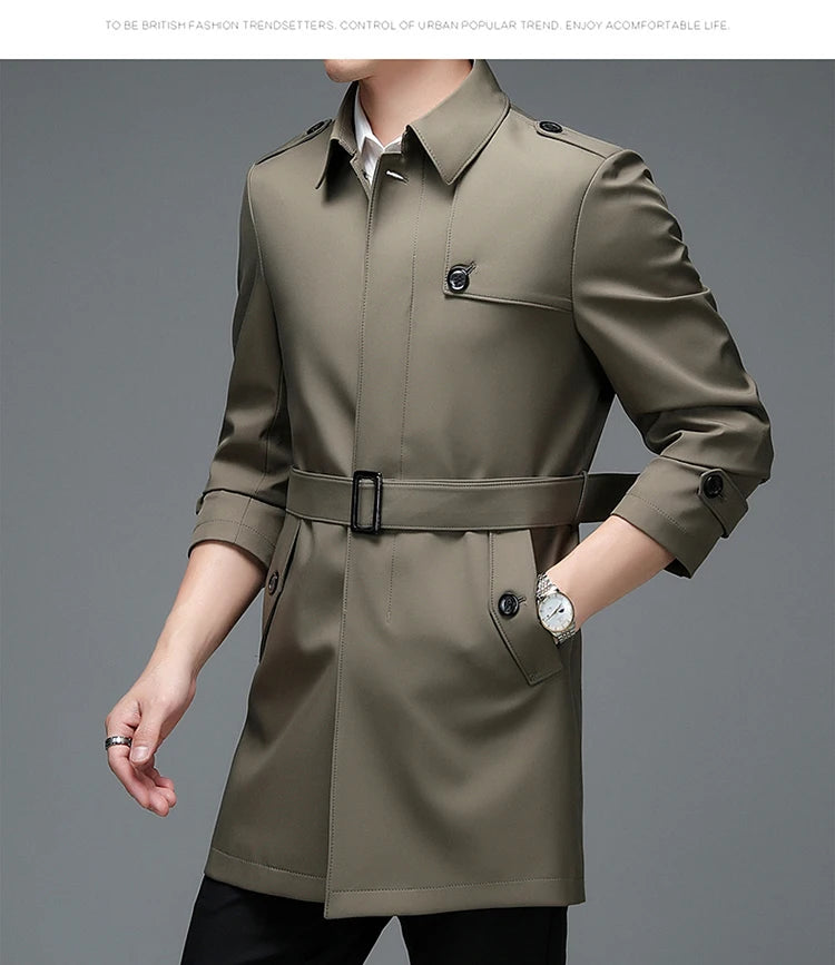 Langer Trenchcoat für Herren – Leichtmantel für Frühling & Herbst