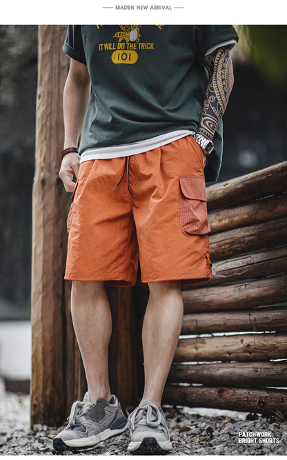 Männer Sommer Shorts aus leichtem Patchwork mit elastischer Taille in orange