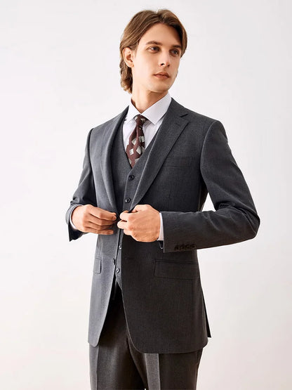 Herrenanzug-Set mit Blazer und Hose, dünner Stoff, lässiger Stil, ideal für Frühling und Herbst, in Khaki oder Schwarz, einreihig, perfekt für Hochzeiten und festliche Anlässe.