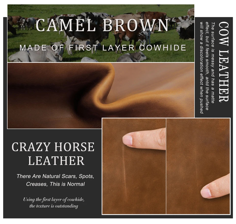 Camel-Brown Lederoberfläche für Reisepasshülle, Crazy-Horse-Optik