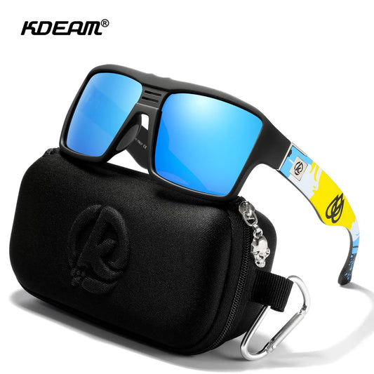 Herren-Sonnenbrille mit quadratischen Rahmen, blauen verspiegelten Polarisationsgläsern