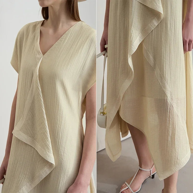 Elegantes Damen Chiffon Kleid Mit V-Ausschnitt Für Büro Und Freizeit