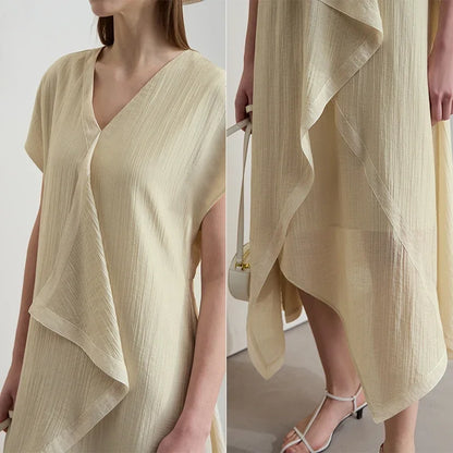 Elegantes Damen Chiffon Kleid Mit V-Ausschnitt Für Büro Und Freizeit