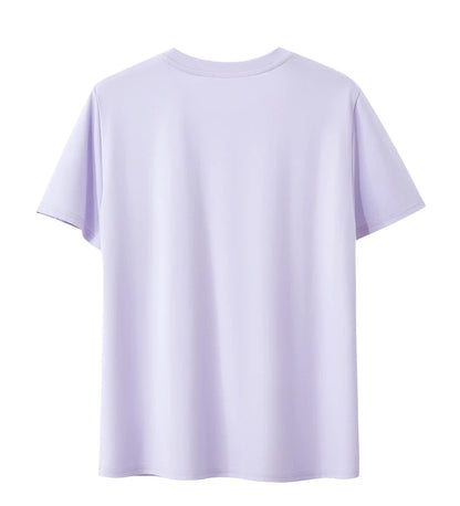 Damen Sommer-T-Shirts im minimalistischen Stil mit O-Ausschnitt und kurzen Ärmeln