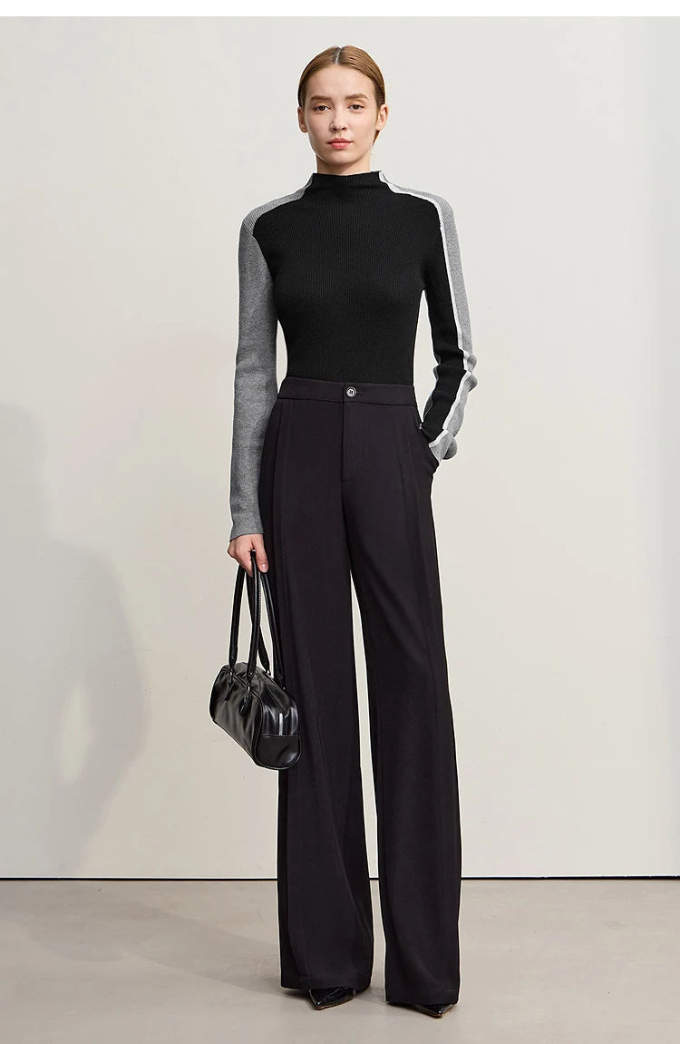 Damen-Halbrollkragen-Pullover Slim asymmetrisch Kontrast Winter
