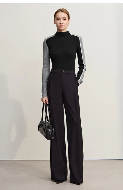 Damen-Halbrollkragen-Pullover Slim asymmetrisch Kontrast Winter