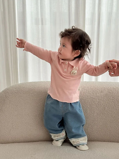 Mädchen Hemd mit süßem 3D Bunny und Kragen für Kinder von 9M bis 5T