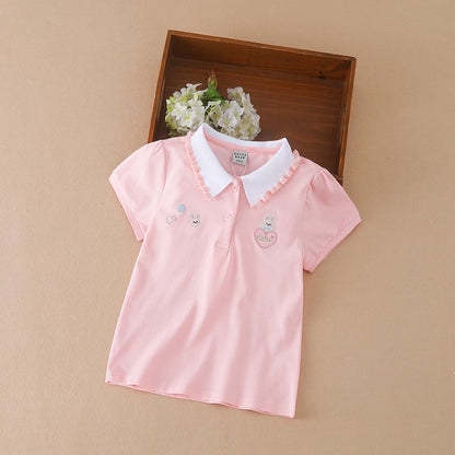 3-12 alter Mädchen Polo Sommer Kinder Kurzarm T-shirts 2024 Neue Kinder Drehen Unten Kragen Kleidung Baby Baumwolle tops