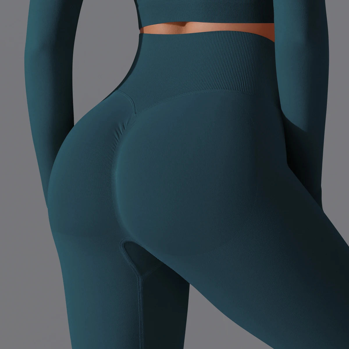 Nahtlose Yoga-Hose mit Booty-Lift, tiefes Petrolblau, hoher Bund, eng und glatt