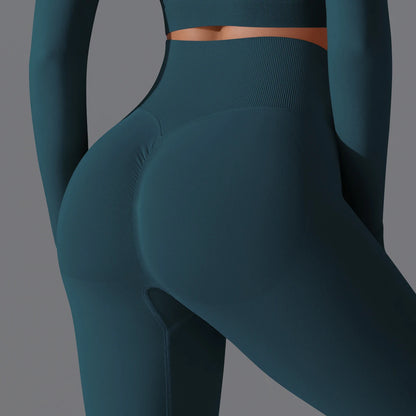 Nahtlose Yoga-Hose mit Booty-Lift, tiefes Petrolblau, hoher Bund, eng und glatt