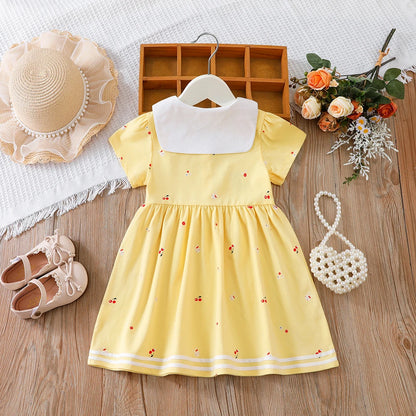 Baby Mädchen Sommerkleid Kurzarm Umlegekragen Baumwollkleidung für Mädchen im Alter von 2–6 Jahren Kinderkleider