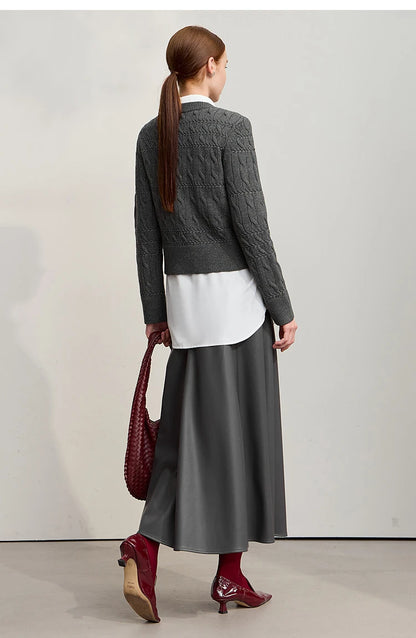 Damen-Rundhalspullover kurz einfarbig Retro locker Winter