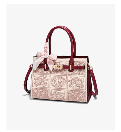 Damen Handtasche Aus Split-Leder Mit Crossbody-Tasche Im Chinesischen Stil