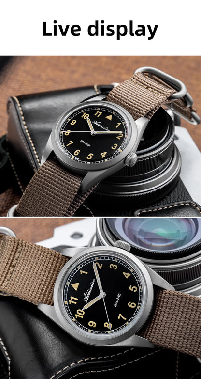Herren-Quarzuhr mit Bubble-Glas und Nylonarmband