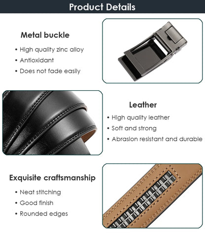 VATLY Ledergürtel Herren 3cm Metall-Automatik-Schnalle Lochlos Mode