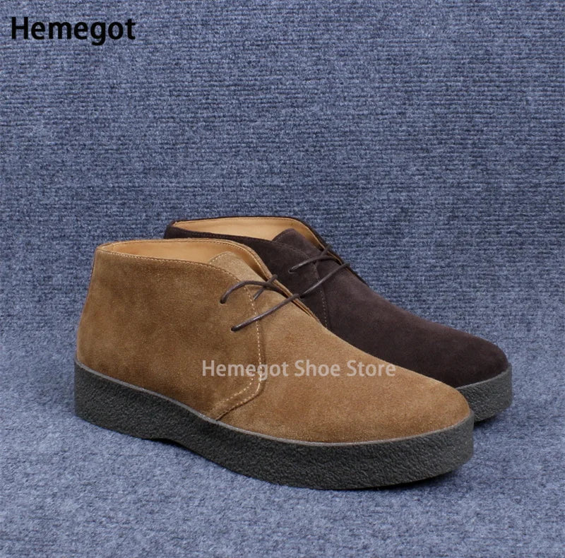 Herren-Desert-Bootie-Schnürschuhe aus Wildleder, beige/dunkelbraun, dicke Sohle