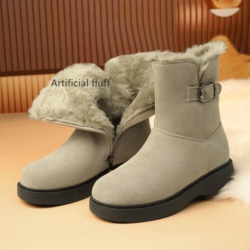 AIYUQI Snow Boots Female Genuine Leather 2025 New Wedge Anti-slip Women's Winter Shoes Boots Natural Wool Women Ankle Boots