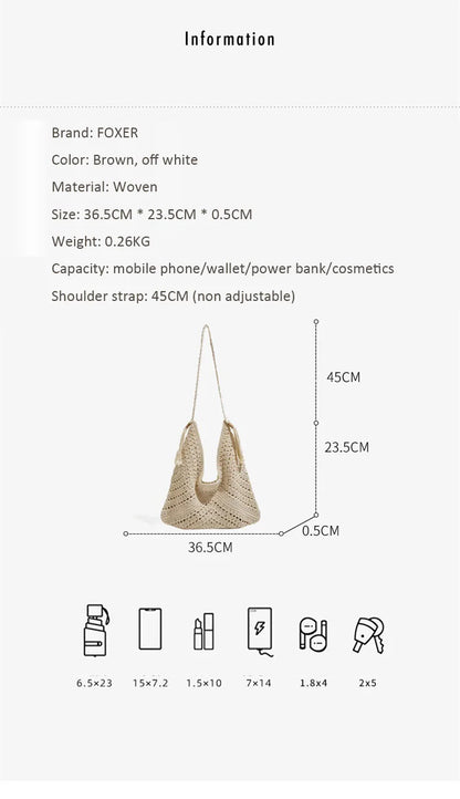Damen Tote Bag Beach Woven Travel Shoulder Crossbody Purse