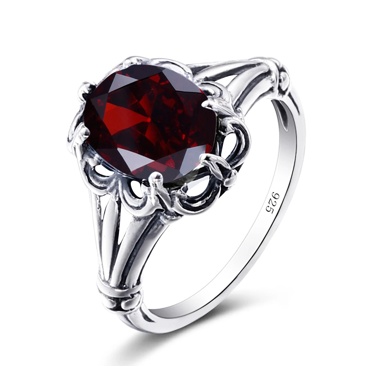 Damen-Eheringe Vintage Stil Aus 925er Sterlingsilber Mit Granatkristall Und Zirkonia
