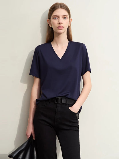 Damen Kurzarm-T-Shirts mit V-Ausschnitt und Sonnenschutz für kühles Gefühl