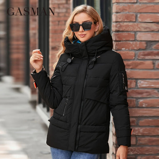 Lange Damen-Winterdaunenjacke mit Reißverschlusstaschen und klassischem Design – Freizeit-Parka in Einheitsgröße