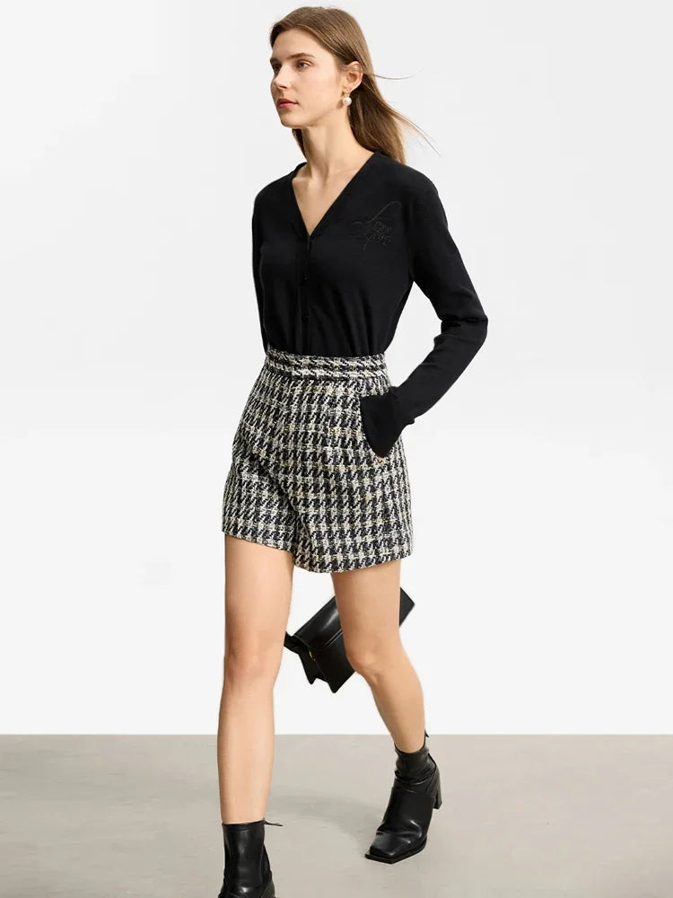 Damen Shorts im Retro-Stil mit kariertem Patchwork und Taschen