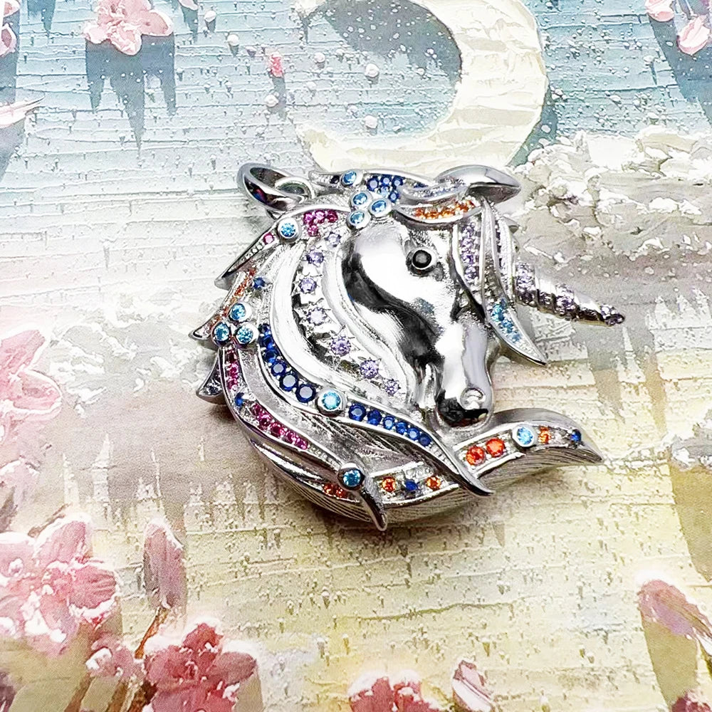 Damen-Charm-Anhänger Einhorn royales Märchen aus Sterlingsilber