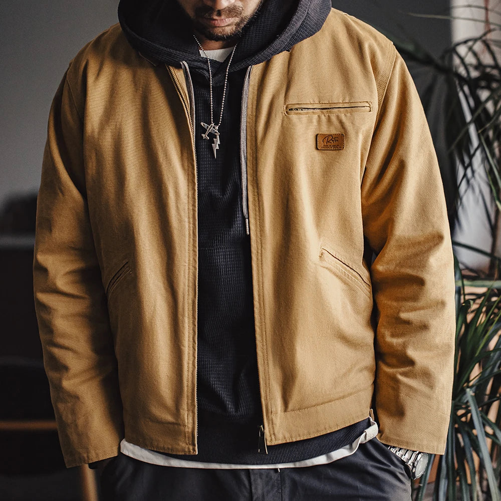 Herren Jacke Retro Canvas Detroit schwere Taschen Reverskragen Reißverschlussmantel