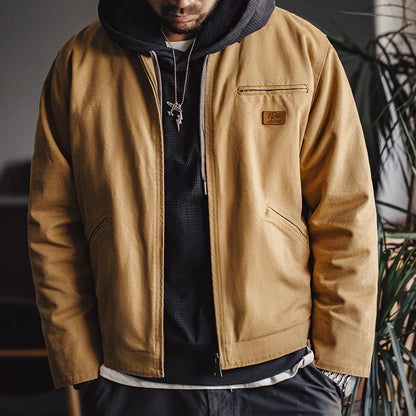Herren Jacke Retro Canvas Detroit schwere Taschen Reverskragen Reißverschlussmantel