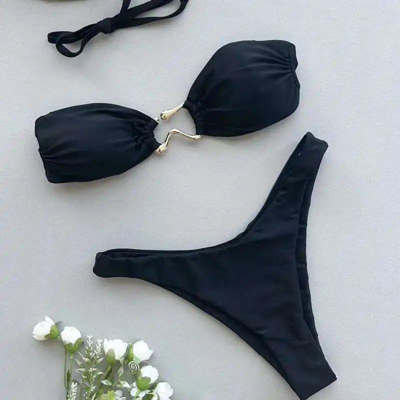 Gestreiftes, sexy Bikini-Set mit Push-up-Effekt – ideal für Strand und Pool