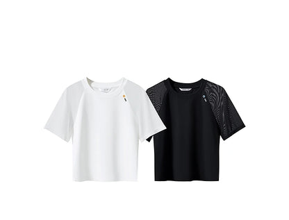 Damen T-Shirt im Casual-Stil mit gesticktem Rundhals und kurzen Ärmeln
