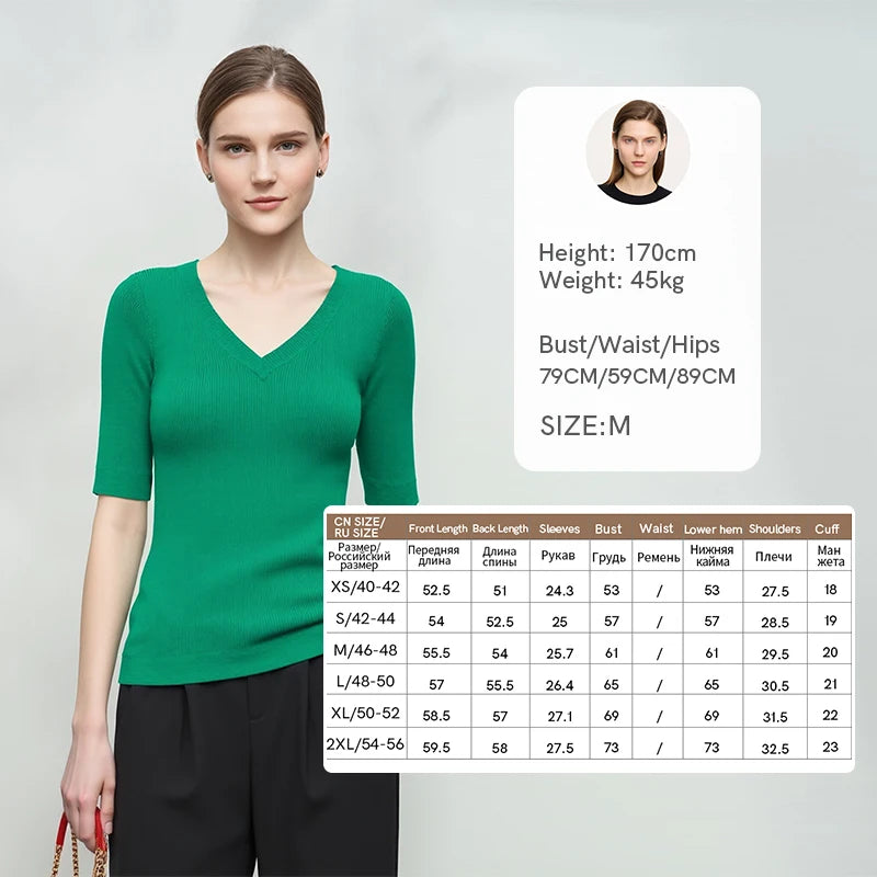 Damen V-Ausschnitt Pullover Viskose Halbarm Slim Büro Sommer