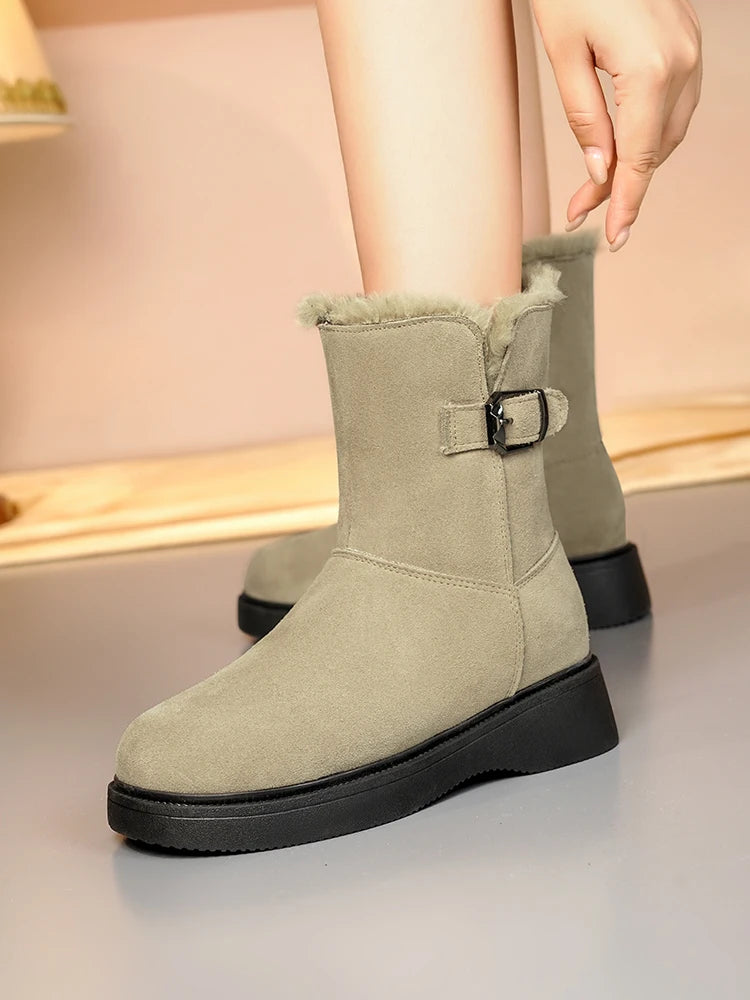 AIYUQI Snow Boots Female Genuine Leather 2025 New Wedge Anti-slip Women's Winter Shoes Boots Natural Wool Women Ankle Boots