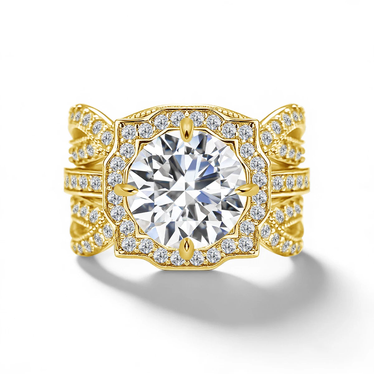 Damen-Verlobungsring-Set Mit Moissanit 3-Karat Im Halo-Design für Verlobung und Alltagsglanz