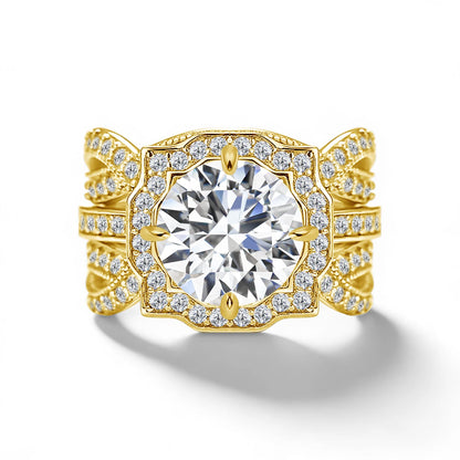Damen-Verlobungsring-Set Mit Moissanit 3-Karat Im Halo-Design für Verlobung und Alltagsglanz