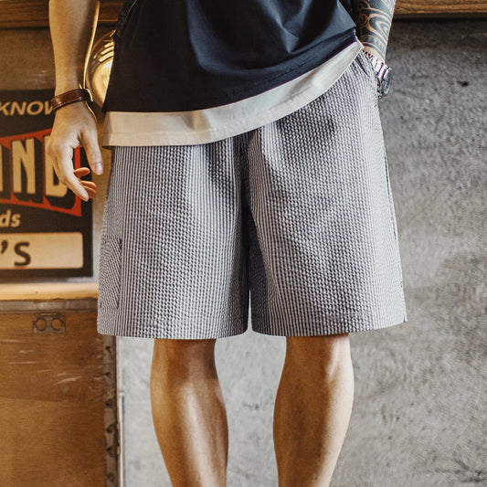Herren Shorts aus Seersucker im karierten Design mit elastischer Taille