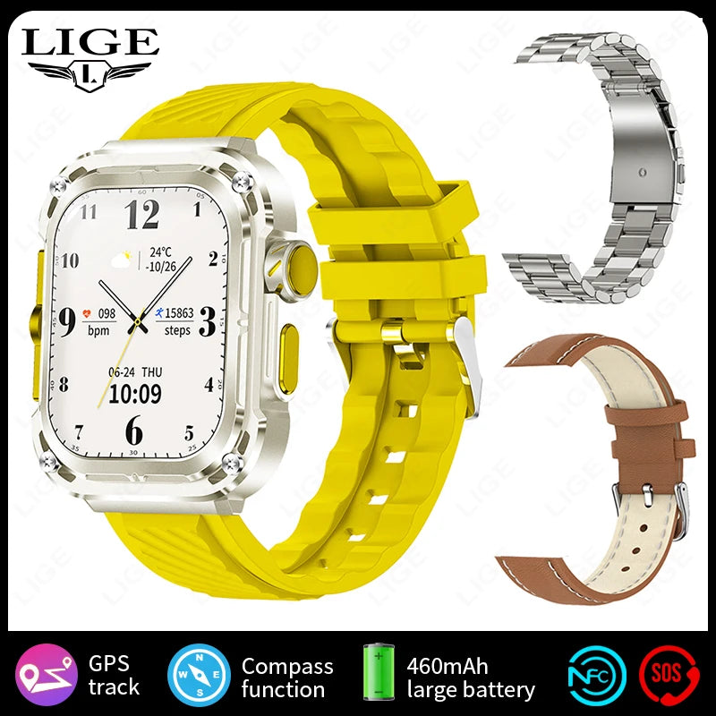 LIGE Neue GPS Smartwatch Männer 2,1'' HD Bildschirm NFC Kompass 460mAh Militär Outdoor Sport Smart Uhr IP68 wasserdichte BT Anruf Uhr