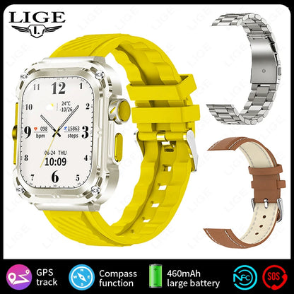 LIGE Neue GPS Smartwatch Männer 2,1'' HD Bildschirm NFC Kompass 460mAh Militär Outdoor Sport Smart Uhr IP68 wasserdichte BT Anruf Uhr