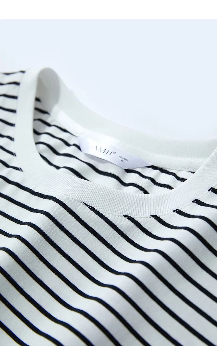Damen T-Shirt aus reiner Baumwolle mit lässigem Streifenmuster und kurzen Ärmeln