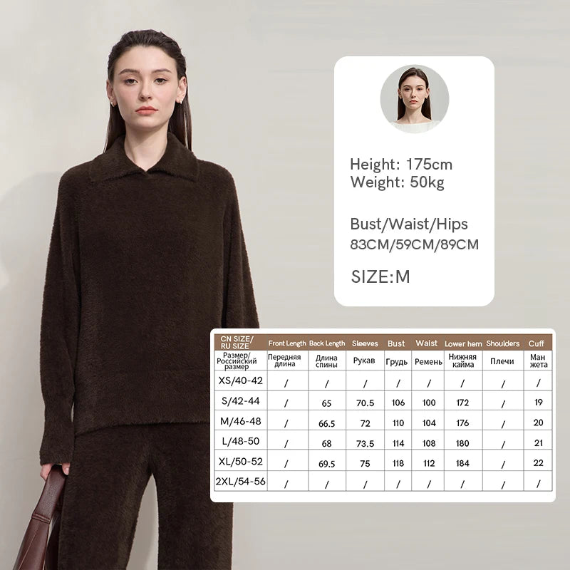 Brauner Damenpullover mit Stehkragen, flauschigem Bouclé und weitem Loose-Fit