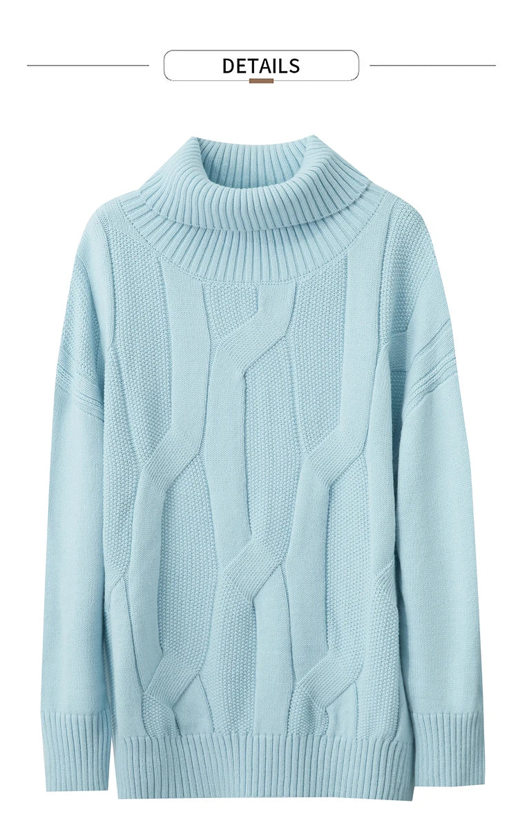 Damen-Rollkragenpullover locker Wolle-Mix lang Winter