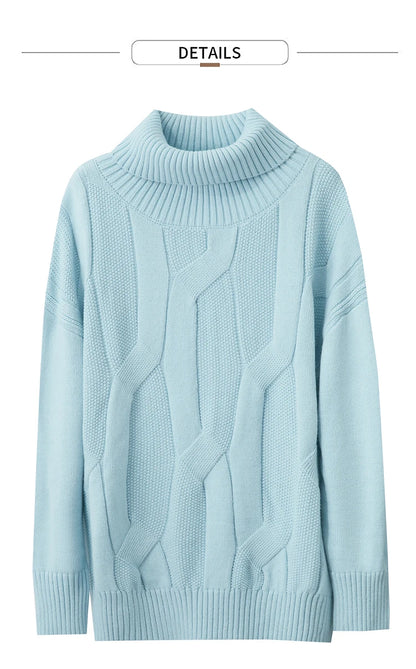 Damen-Rollkragenpullover locker Wolle-Mix lang Winter