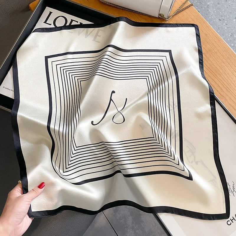 Damen Seidenschal quadratisch Luxus Haarband Halstuch Krawatte Handgelenk Bandana B