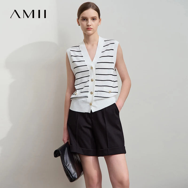 Damen V-Ausschnitt Pullover Streifen ärmellos Viskose Sommer