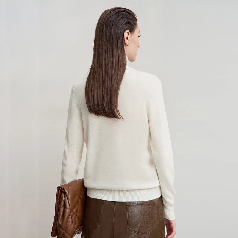 Damen-Rollkragenpullover Wolle-Kaschmir locker einfarbig Herbst