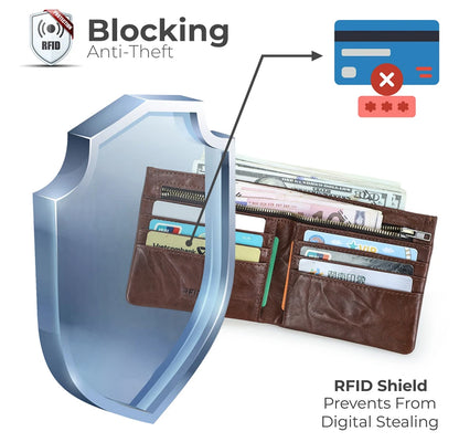 Herren Echtleder Geldbörse Vintage RFID Bifold Kurzgeldbörse 6 Kartenfächer Business