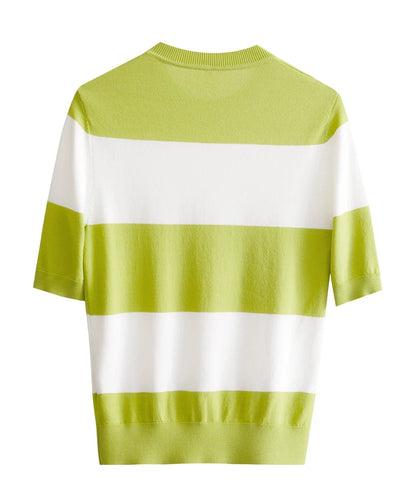 Damen Sommer-T-Shirt im Minimalismus-Stil mit gestreiftem Lächeln-Gesicht